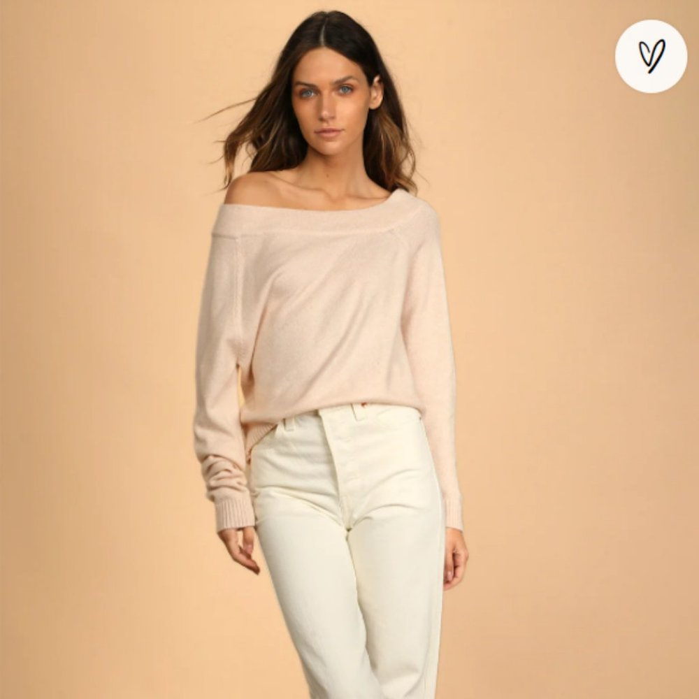 Lulus Don't Be Shy Cream Asymmetrical Off-the-Shoulder Sweater